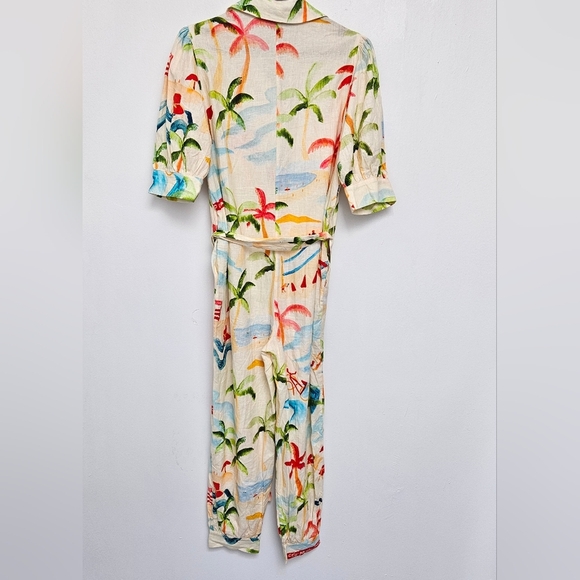 Farm Rio Anthropologie Sz Xs Copacabana Tropical Print Pocket Jumpsuit Belt - Picture 12 of 14